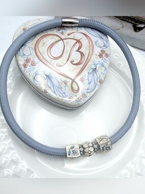 Brighton Light Blue Triple Wrap Leather Choker Necklace with Enamel Charms